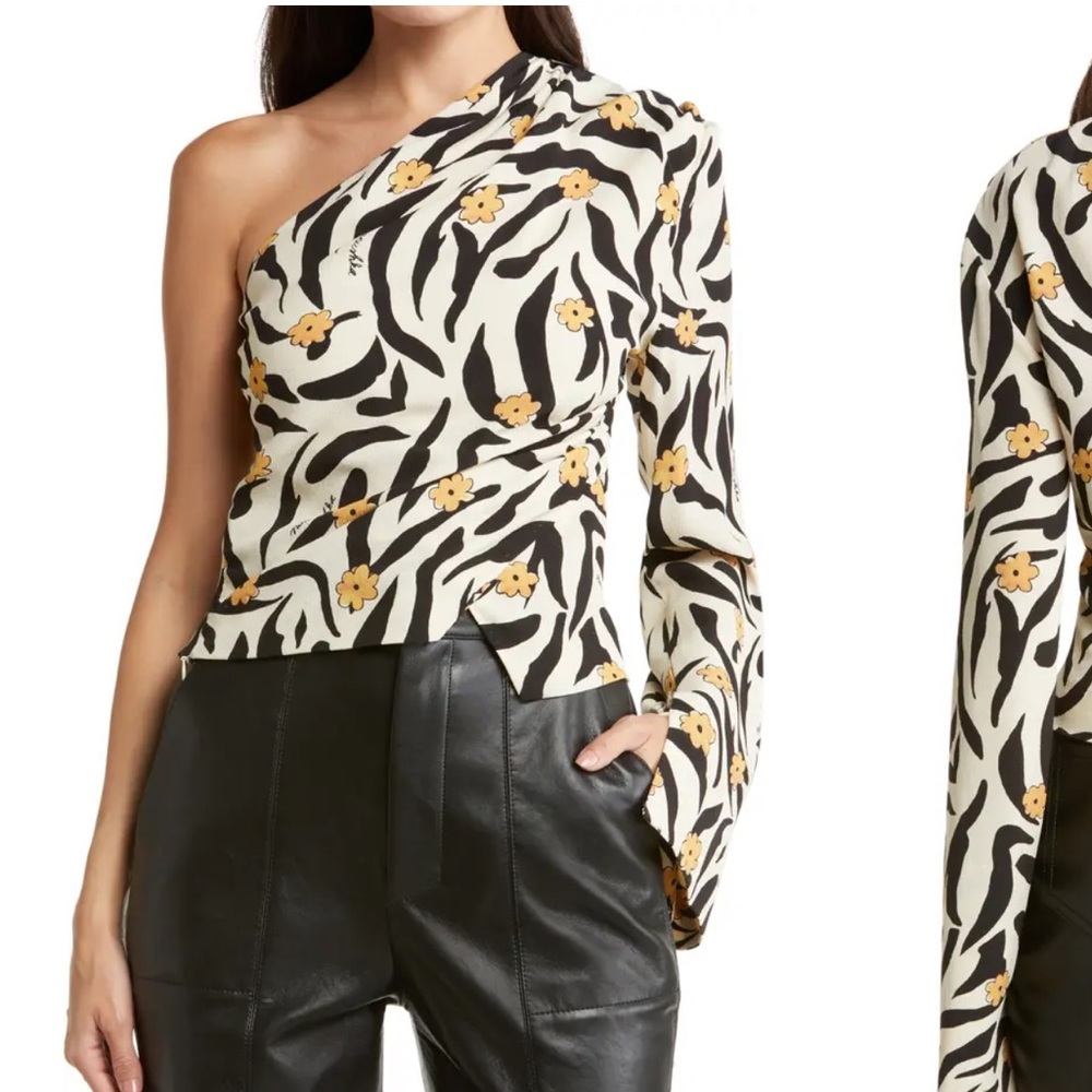 Nanushka Laurine Floral Animal Print One-Shoulder Top